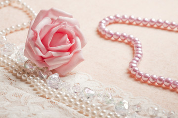 Wedding background with rose and  beads - 38429864