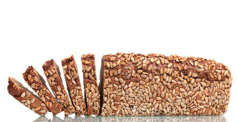 delicious sliced ​​rye bread with sunflower seeds.isolated