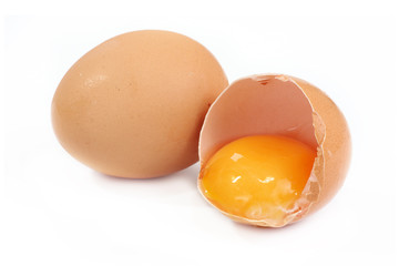 Eggs Isolated On A White Background. One Egg Split.