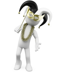3D man with a mask and a carnival hat