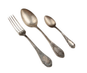 silver spoon, fork and teaspoon