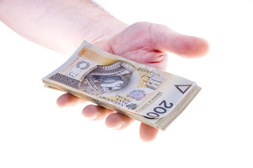 Stack of two hundred Polish zloty in hand banknotes