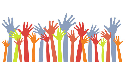 Many colorful happy hands vector.