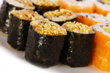 Tasty rolls close-up isolated on white