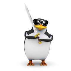 3d Penguin the barbarian strikes with his sword