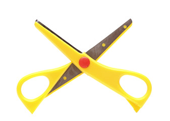 Yellow scissors isolated on a white background