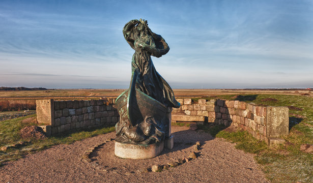 Statue of Queen Dagmar looks towards Ribe, Denmark
