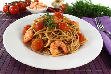 Spaghetti mit Shrimps