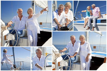 Montage of Senior People Sailing on Luxury Yacht