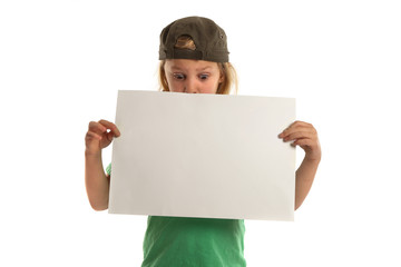 Schulkind, Junge, Schild, Message,