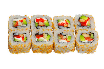 Sushi rolls on a white background