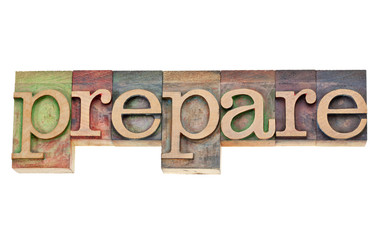 prepare - word in letterpress type