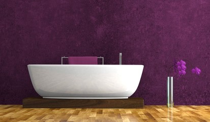 Wohndesign - Badewanne vor lila Wand