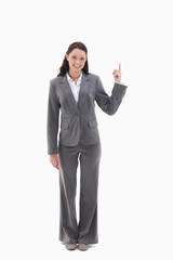 Businesswoman smiling and presenting a product on the top