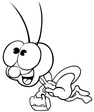 Flying Bug - Black and White Cartoon Illustration