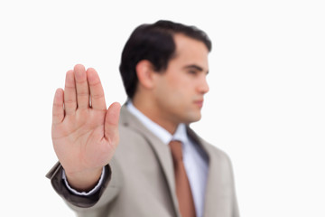 Close up of salesman's palm
