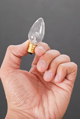 Hand Holding one Light Bulb