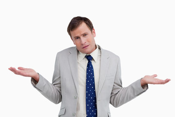 Close up of businessman having no idea