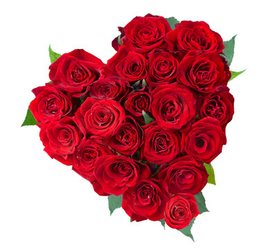Rose Flowers Heart Over White. Valentine. Love