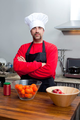 Chef portrait with mustache in black and red