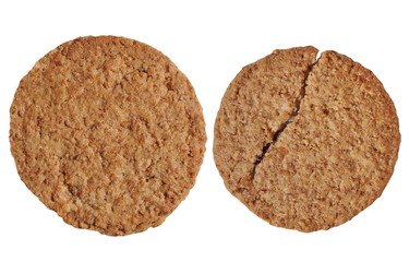 broken round biscuit isolated on white background