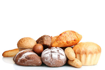tasty breads and rolls isolated on white