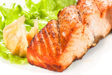 grilled salmon on white plate