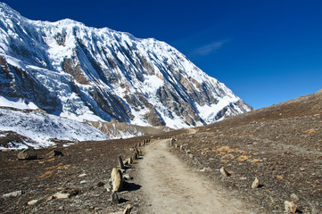 A beauty trail to the lake Tilicho in Nepal