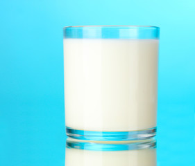 Glass of milk on blue