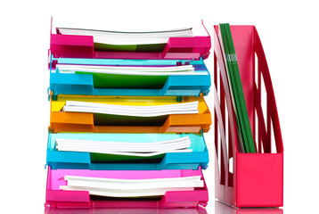 bright trays for papers isolated on white