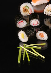 Sushi food on black background