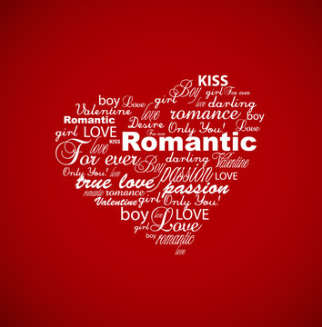 Valentine heart created from words.