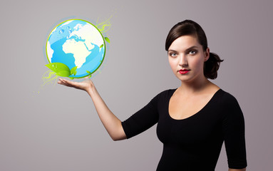 woman holding virtual eco sign