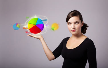 woman holding virtual business sign