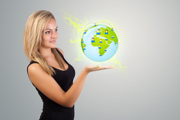 woman holding virtual eco sign