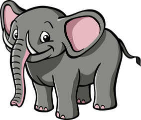 Cute and happy cartoon elephant looking at the camera.