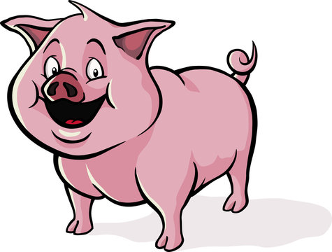 Happy and cute cartoon pig smiling at you.