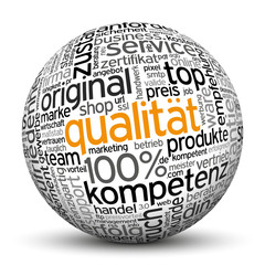 Qualität, Kompetenz, 100%, Kugel, 3D, wordcloud, tagcloud, SEO