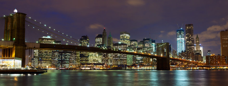 Fototapeta Fototapeta Panorama Nowego Jorku i Most Brookliński o zmierzchu szeroka