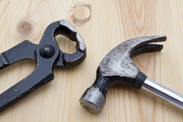 Old wrench and hammer
