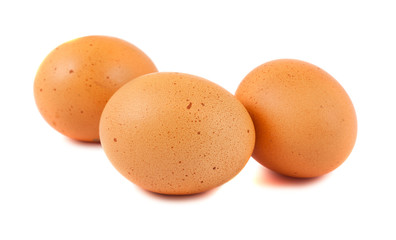 Three brown chicken eggs