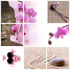 Collage Bouddha zen orchidée rose