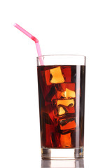 Glass of cola with ice isolated on white
