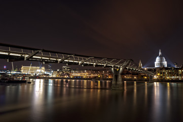 Millennium Bridge with St. Paul`s Cathedral at night