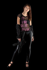 freestyle girl posing with guns