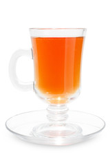 Glass cup of tea with white background