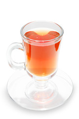 Glass cup of tea with white background