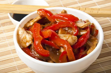 Stir fry chicken with sweet peppers