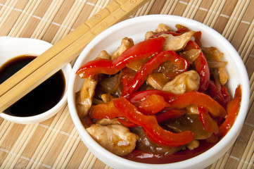 Stir fry chicken with sweet peppers