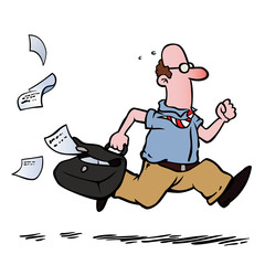 Business man / employee running late for work.